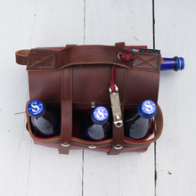 Load image into Gallery viewer, Leather Beverage Carrier