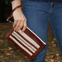 Load image into Gallery viewer, Leather with Vintage Hose Clutch