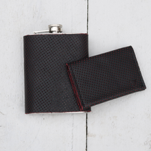 Load image into Gallery viewer, Gift set: Black perforated leather flask and wallet