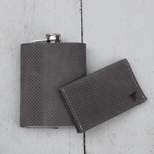 Load image into Gallery viewer, Gift set: Grey perforated leather flask and wallet
