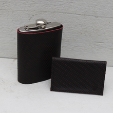 Load image into Gallery viewer, Gift set: Black perforated leather flask and wallet
