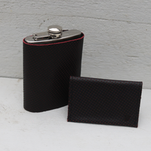 Load image into Gallery viewer, Gift set: Black perforated leather flask and wallet