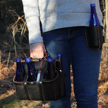 Load image into Gallery viewer, Gift set: Black leather beverage carrier and holster