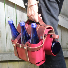 Load image into Gallery viewer, Leather Beverage Carrier
