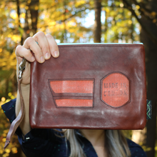 Load image into Gallery viewer, Leather with Vintage Hose Clutch
