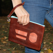 Load image into Gallery viewer, Leather with Vintage Hose Clutch
