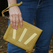 Load image into Gallery viewer, Leather with Vintage Hose Clutch
